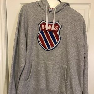 K Swiss Sweater Adult XL Gray Red Spell Out Shield Logo Hoodie Mens